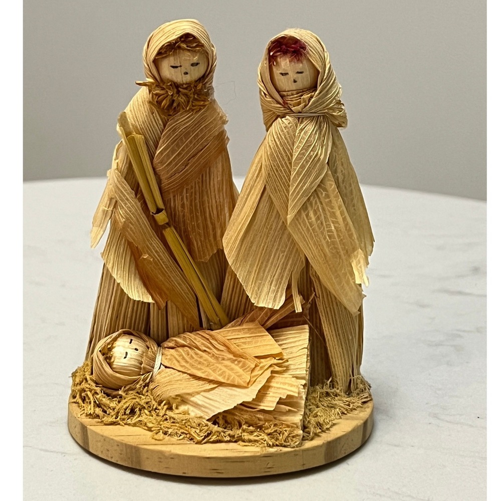 Vtg Handmade Corn Husk Nativity Scene Folk Art Christmas Holy Family Figurine 4"
